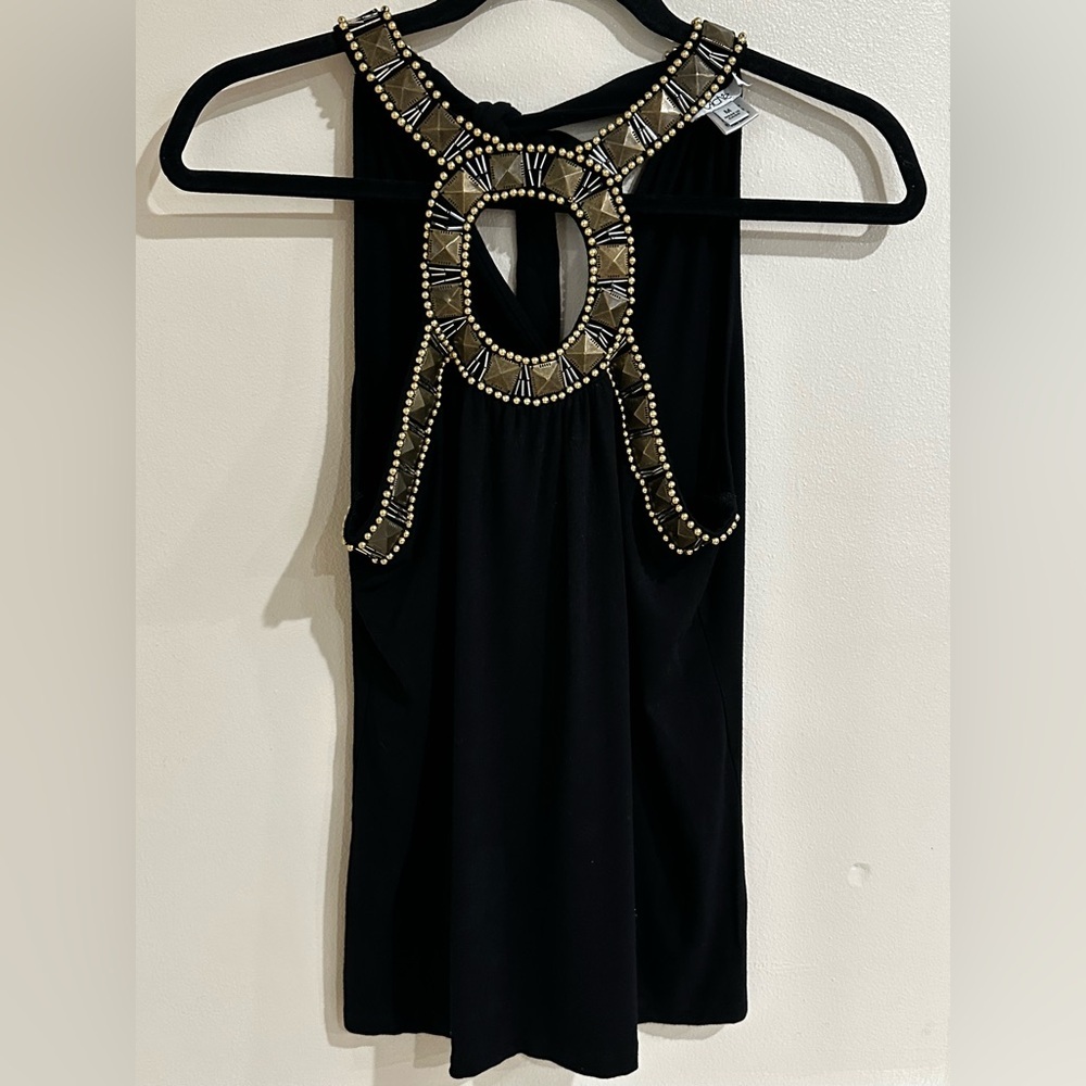 Black Sleeveless Top with Beaded Design